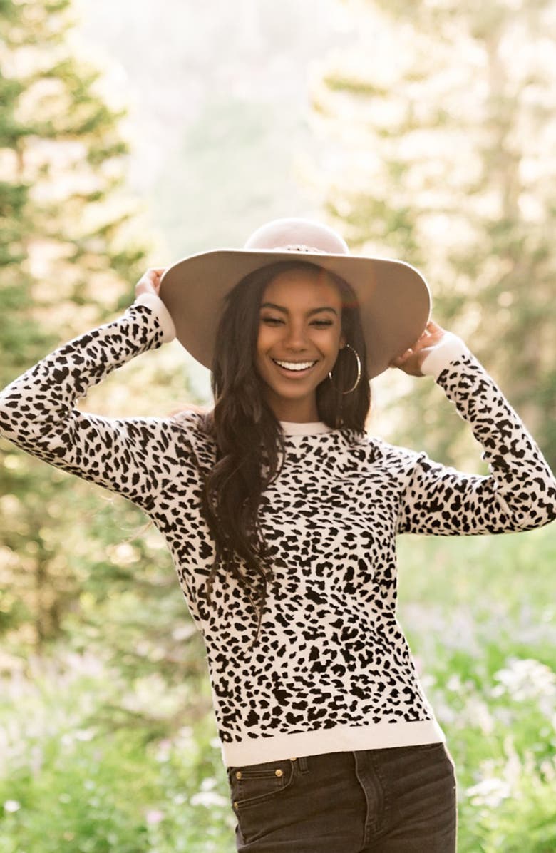 Rachel Parcell Leopard Pattern Crewneck Sweater, Alternate, color, 