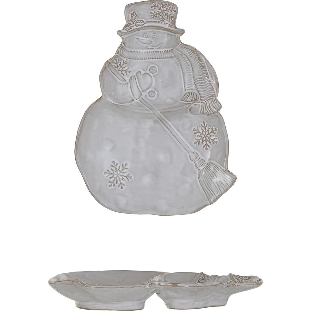 Storied Home Stoneware Snowman Shaped Plate With Snowflakes And Broom With Reactive Glaze, Antique W In White