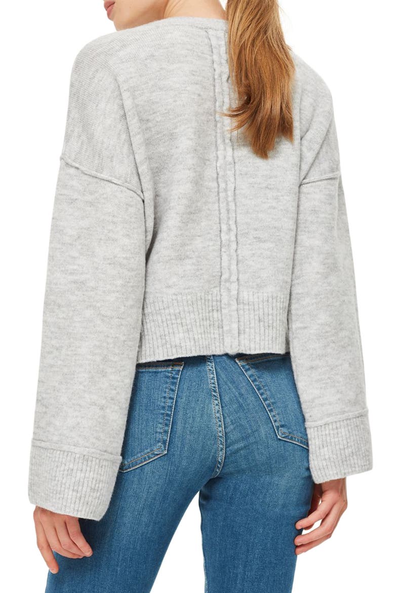 Mo Seam Detail Popper Sweater, Alternate, color, GREY MARL