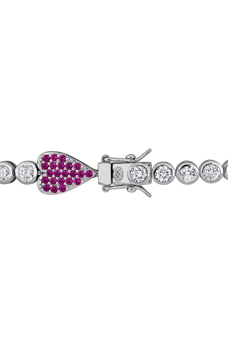 DELMAR Sterling Silver Lab Grown White Sapphire & Ruby Heart Bracelet, Alternate, color, Red