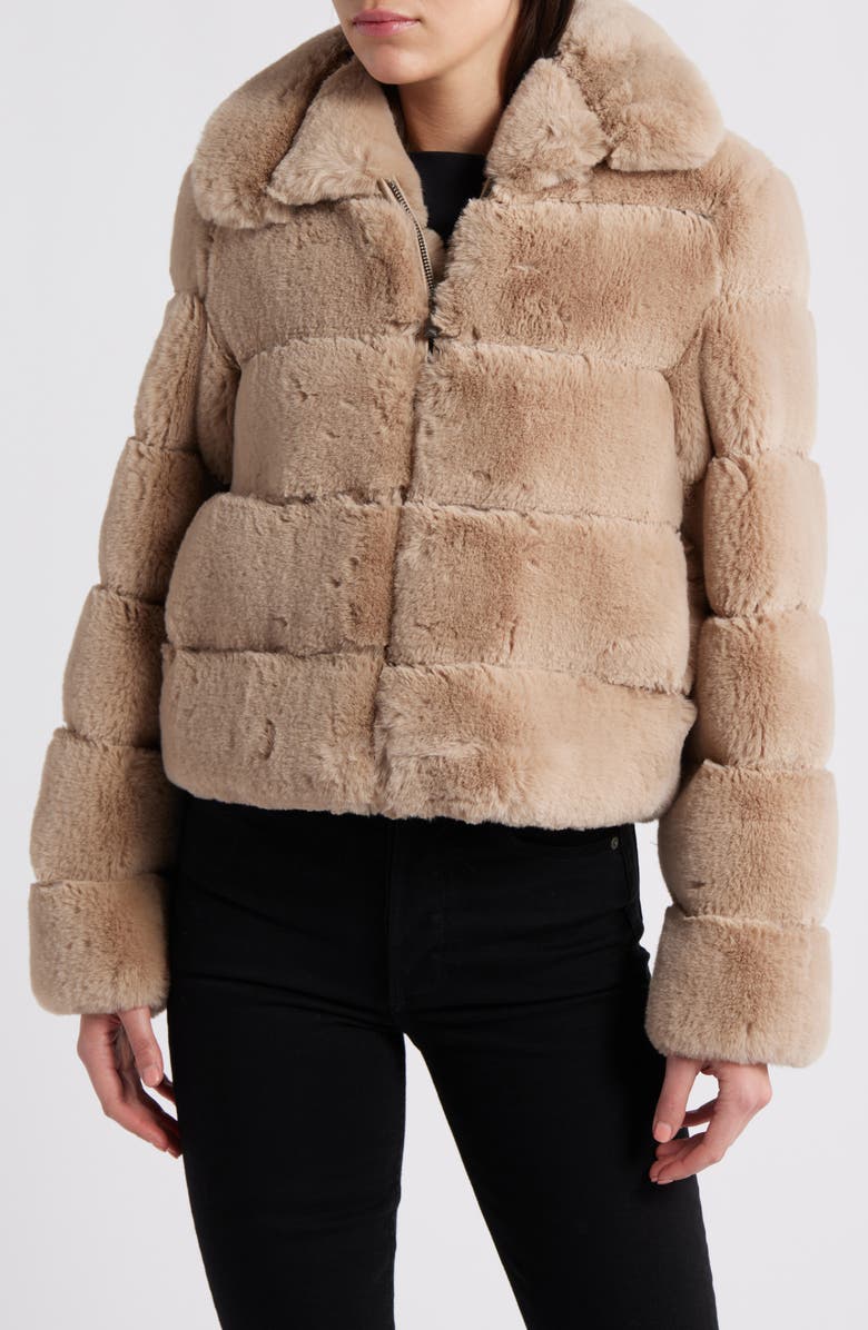 BCBG Max Azria Groove Quilted Faux Fur Coat, Main, color, Hazelnut