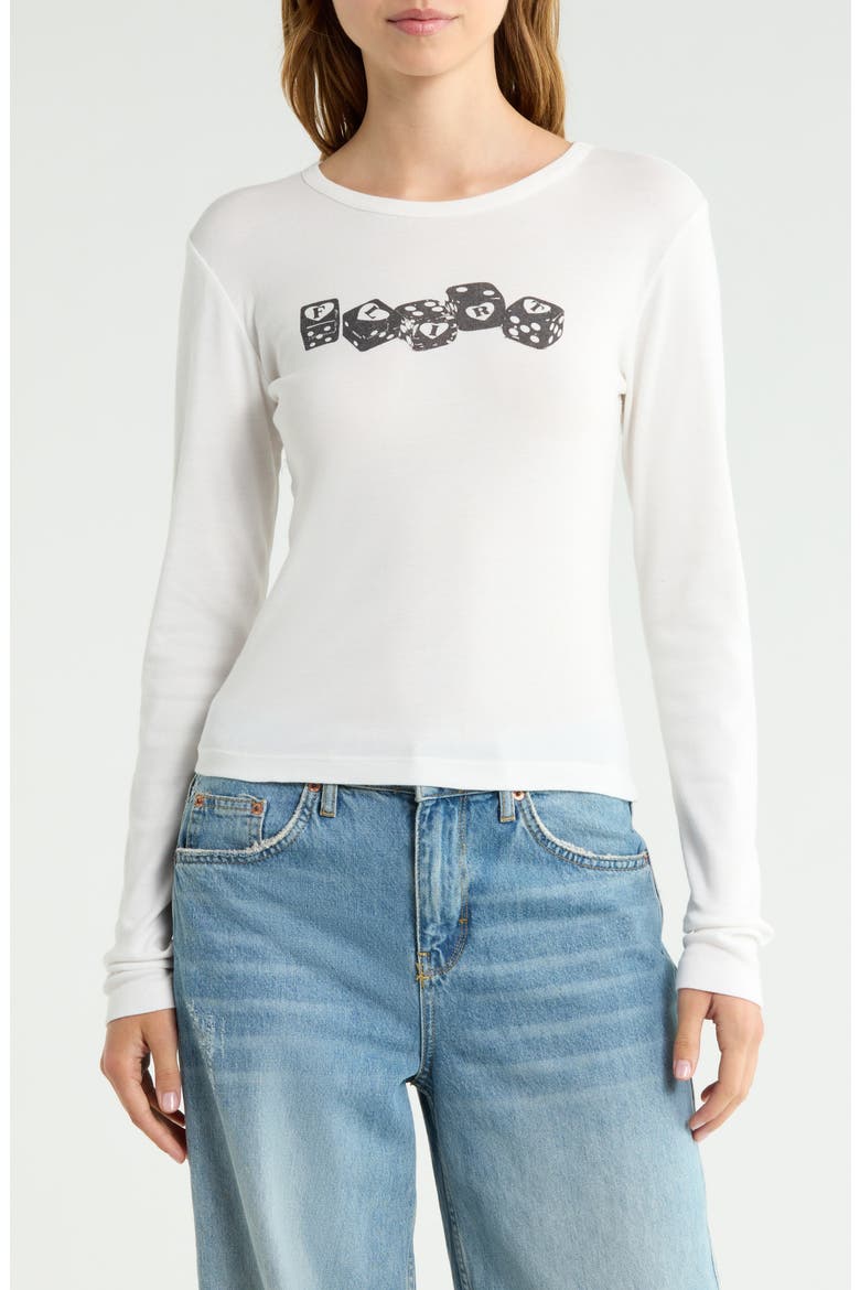 Flirt Dice Long Sleeve Crop T-Shirt, Main, color, WHITE