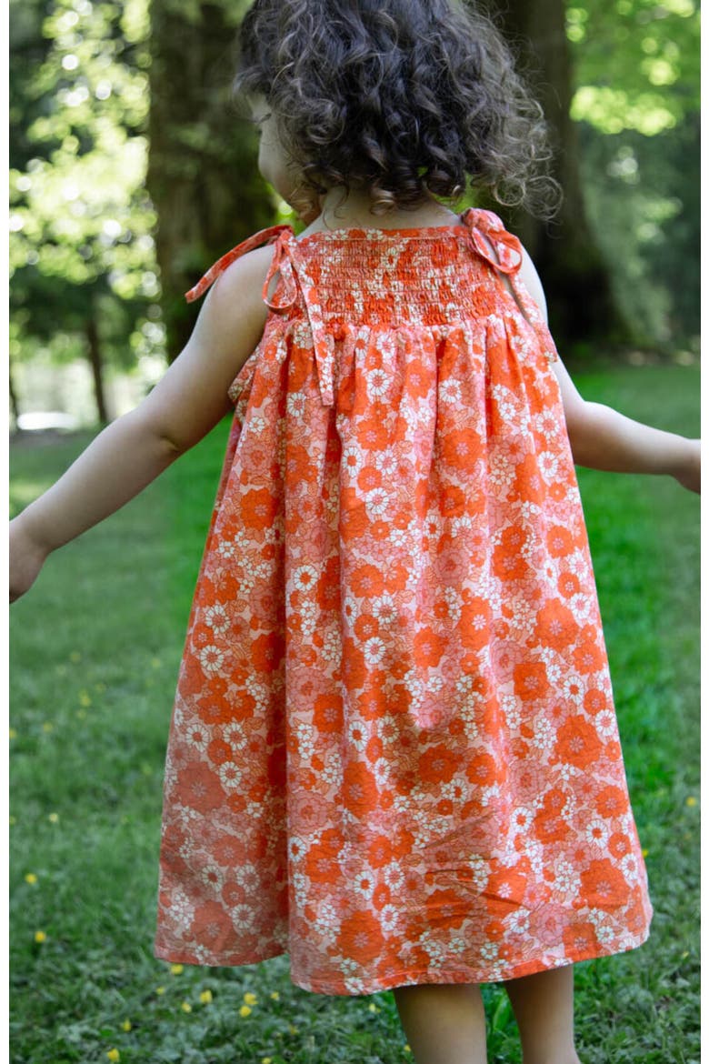 Girls' Shoulder-Tie Smocked Dress, Alternate, color, Orange