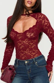 Princess Polly Giallo Long Sleeve Lace Bodysuit