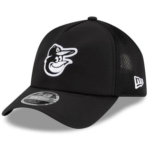 Men's New Era Black Baltimore Orioles 2026 Batting Practice Apex 9FORTY Adjustable Trucker Hat