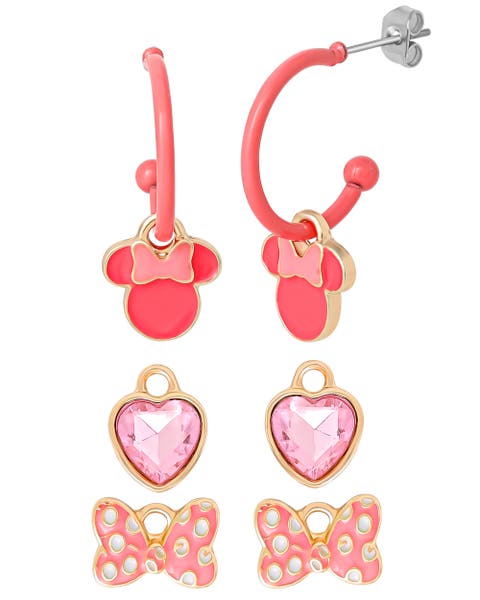 Minnie Mouse Pink Bow Charm Hoop Earring Set, 3 Charms and 1 Hoop