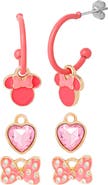 Disney Minnie Mouse Pink Bow Charm Hoop Earring Set, 3 Charms and 1 Hoop