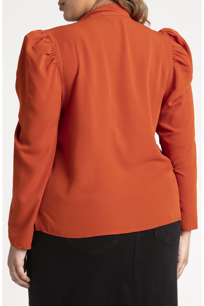 Puff Sleeve Tie Neck Stretch Crepe Blouse, Alternate, color, BURNT ORANGE