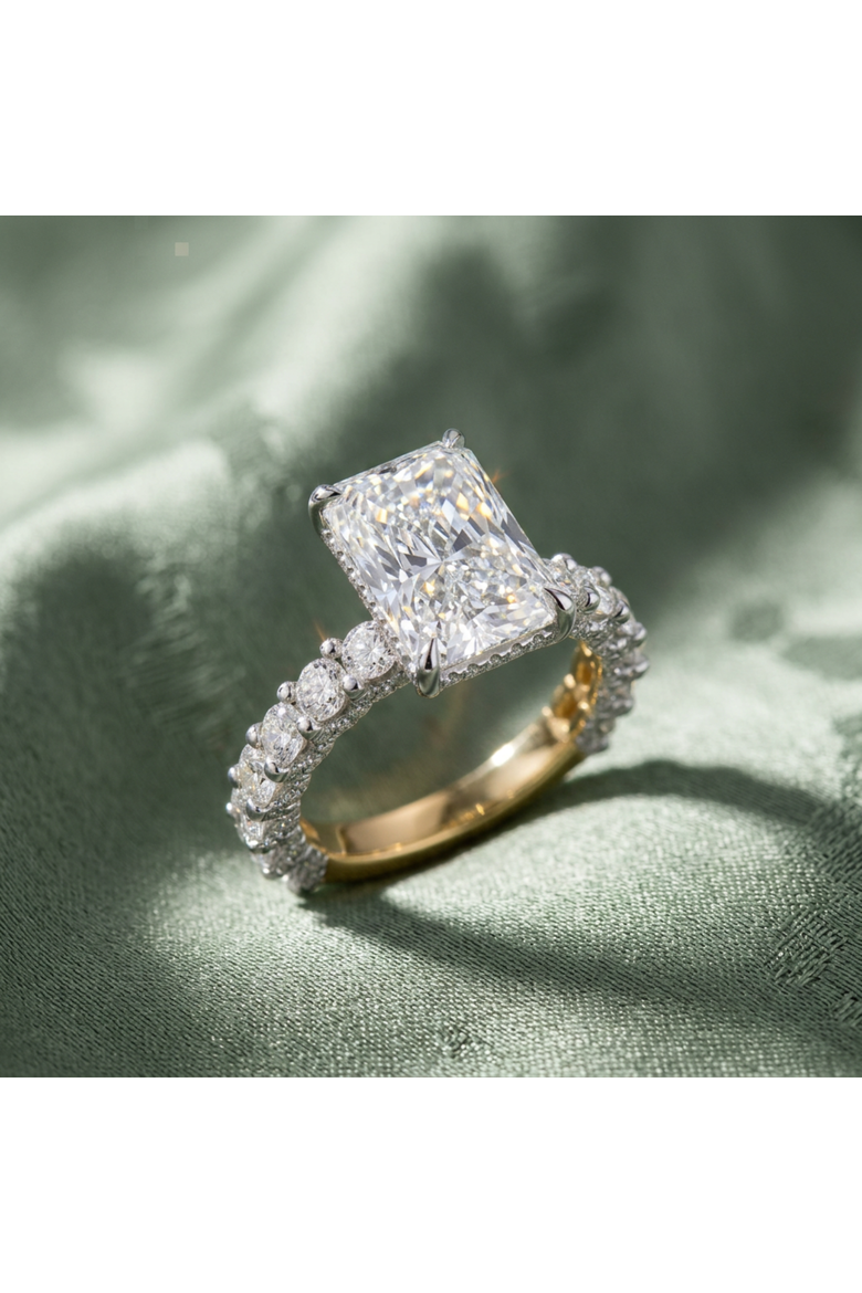 Maelis 14K Gold Radiant Lab Grown Diamond Hidden Halo Engagement Ring - 7.45 Cts, Alternate, color, 14K Yellow Gold