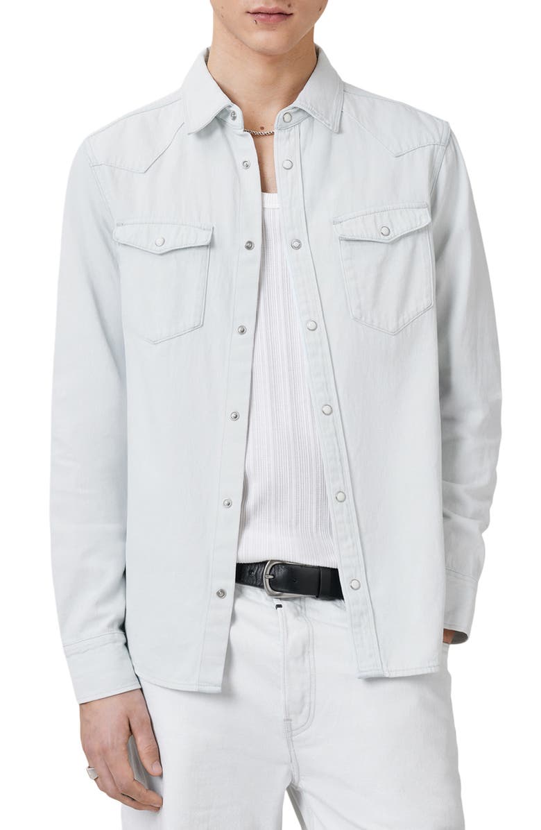 AllSaints MacGowan Cotton Denim Snap-Up Western Shirt, Alternate, color, 