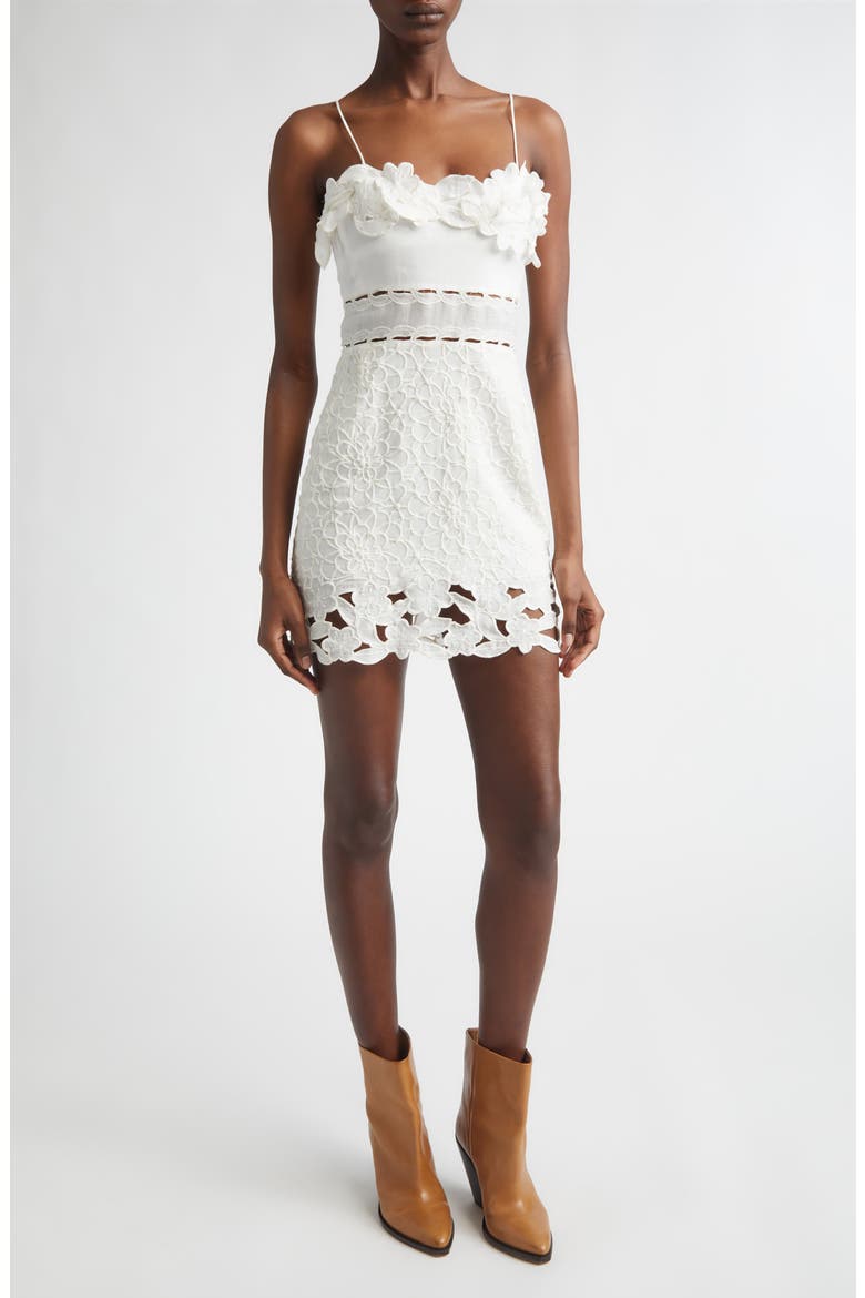 Reola Floral Appliqué Eyelet Ramie Minidress, Main, color, WHITE