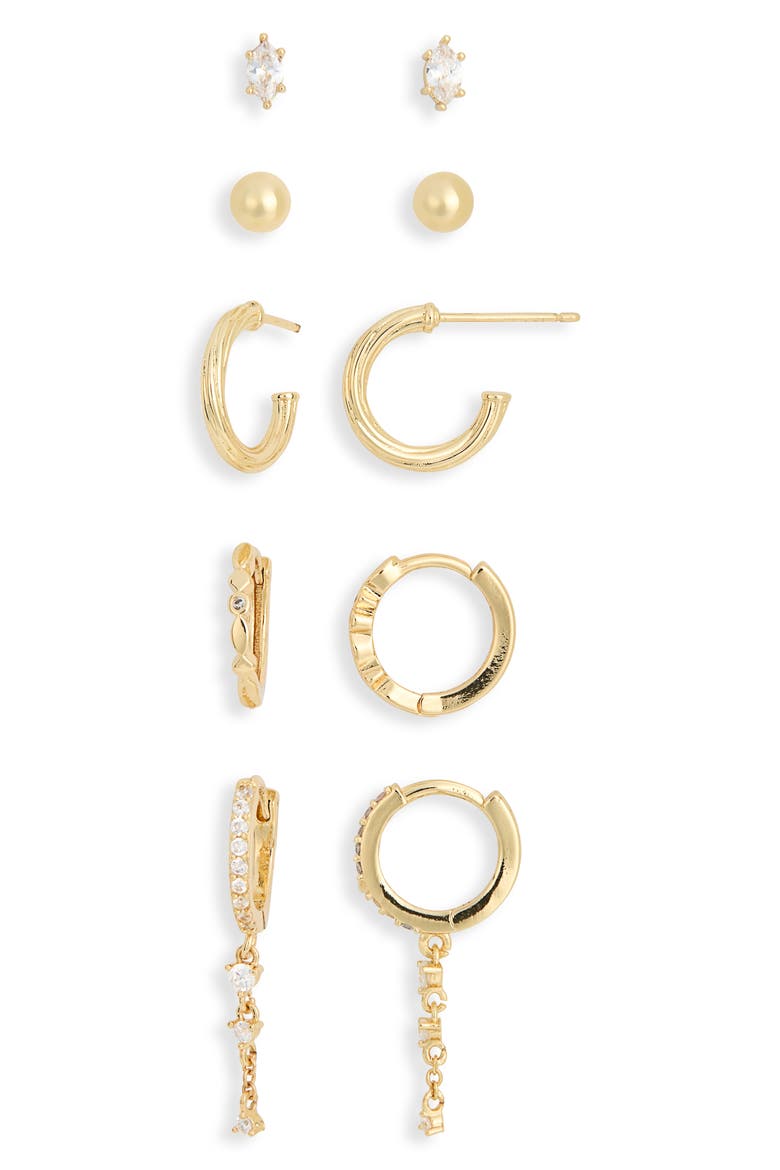 5-Pack Starburst Hugs & Studs Earrings Set, Alternate, color, CLEAR- GOLD