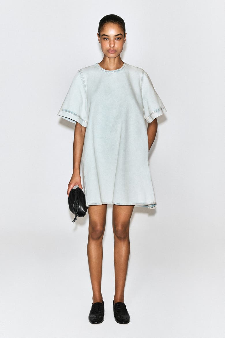 Flared Denim Mini Dress, Alternate, color, LIGHT BLUE