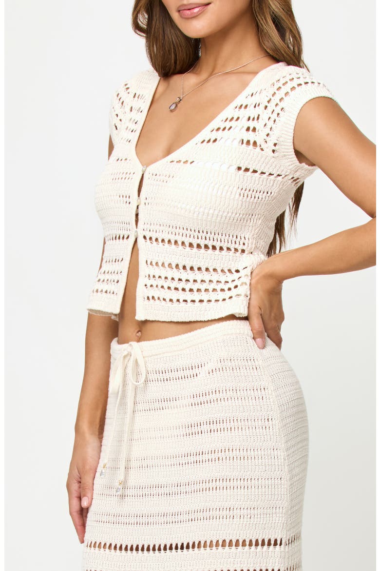 Tula Semisheer Crop Cotton Open Stitch Cover-Up Top, Alternate, color, CREAM