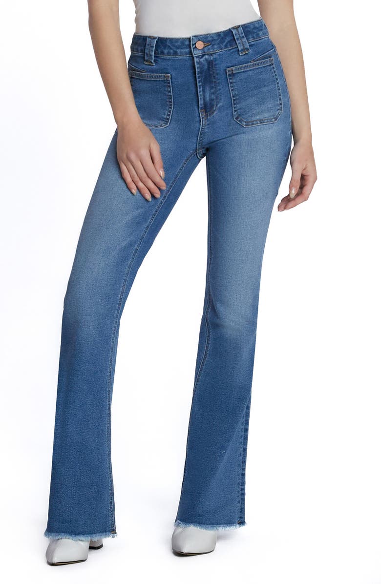 HINT OF BLU Patch Pocket Flare Jeans, Main, color, Atlantic Blue