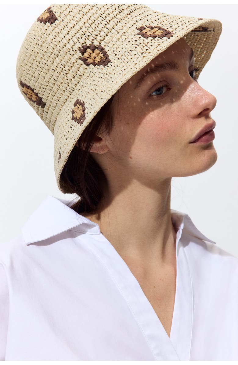 H&M Straw Hat, Alternate, color, Beige/Leopard Print