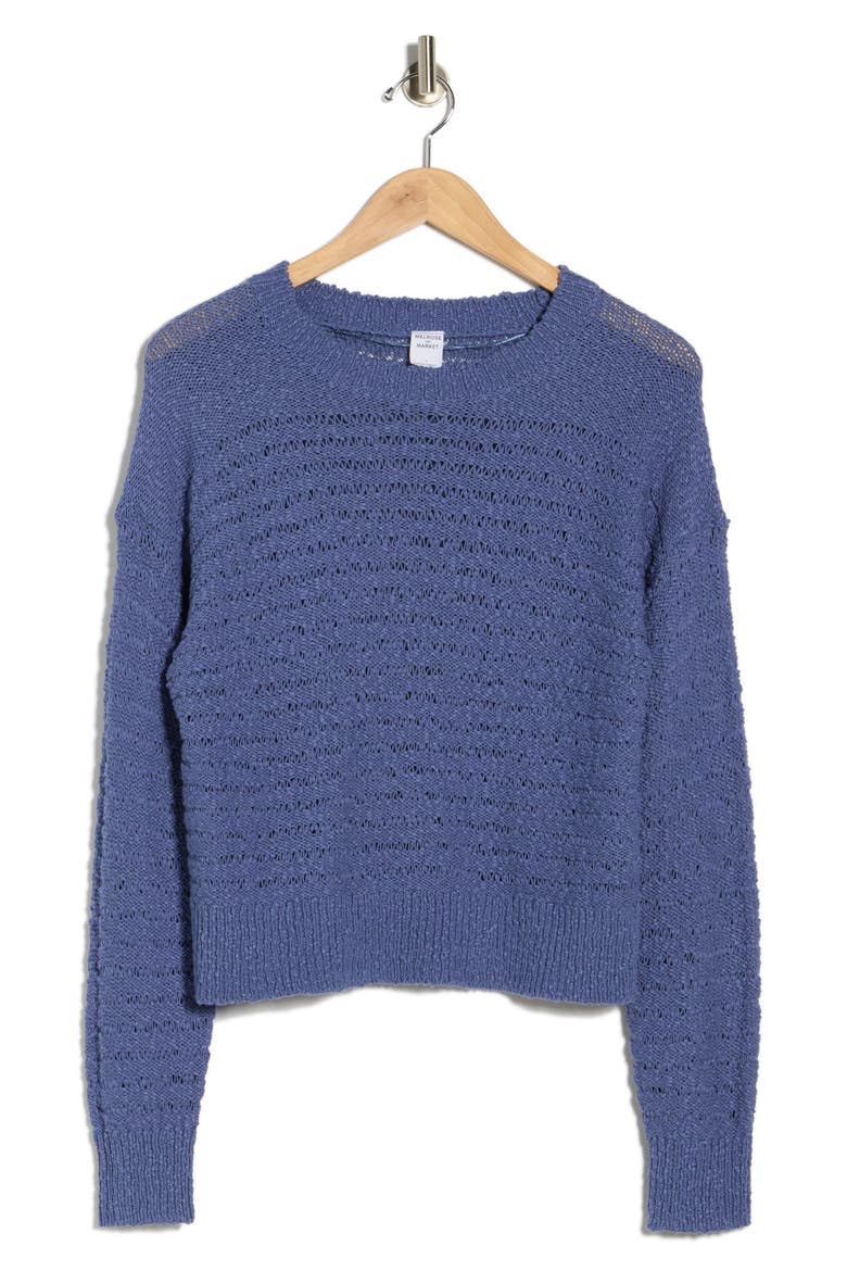 Open Stitch Cotton Sweater, Alternate, color, BLUE FJORD