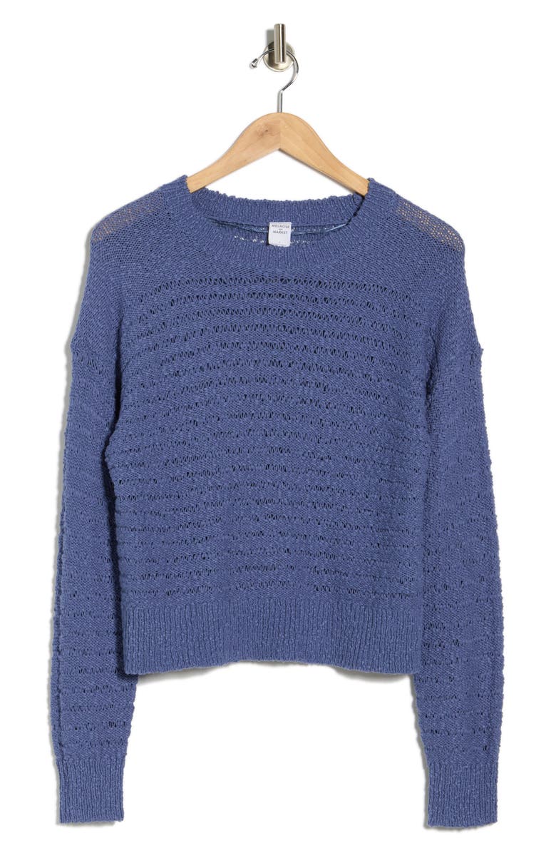 Melrose and Market Open Stitch Cotton Sweater, Alternate, color, Blue Fjord