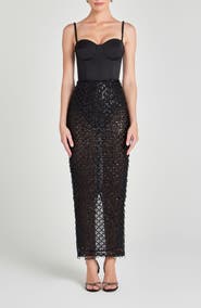 NADINE MERABI Valentina Mixed Media Beaded Bustier Gown