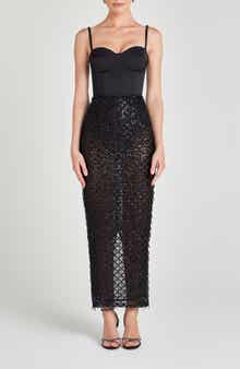 NADINE MERABI Valentina Mixed Media Beaded Bustier Gown