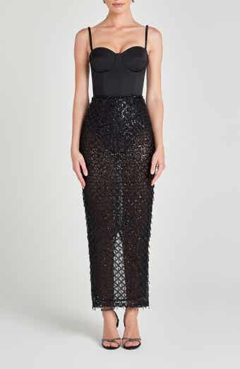 Valentina Mixed Media Beaded Bustier Gown