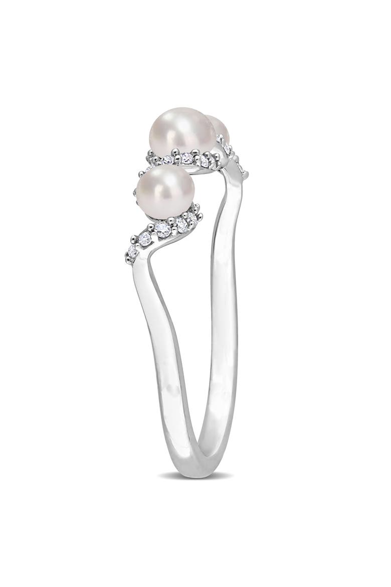 14K White Gold 3.5–4mm Cultured Freshwater Pearl & Diamond Ring - 0.10ct., Alternate, color, WHITE