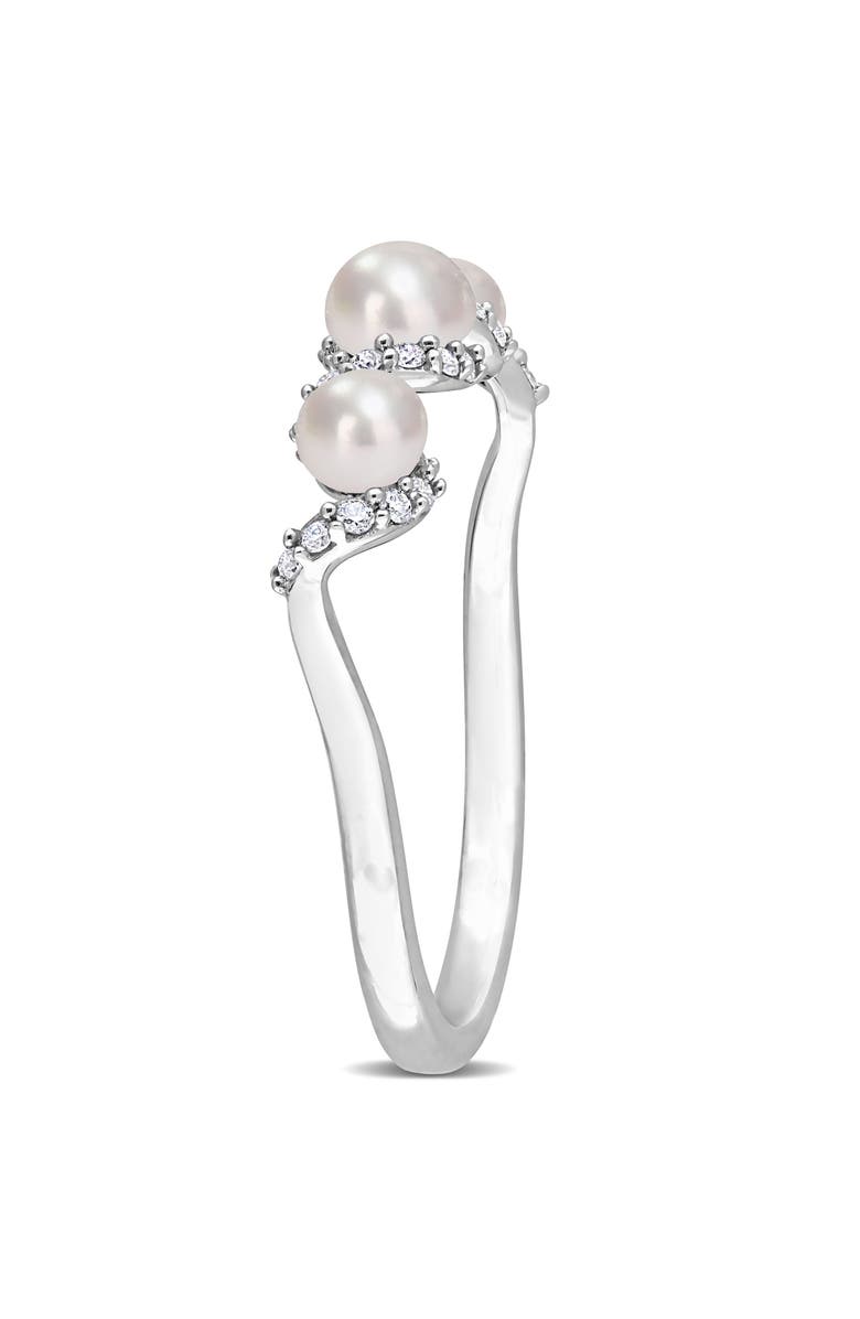 DELMAR 14K White Gold 3.5–4mm Cultured Freshwater Pearl & Diamond Ring - 0.10ct., Alternate, color, 