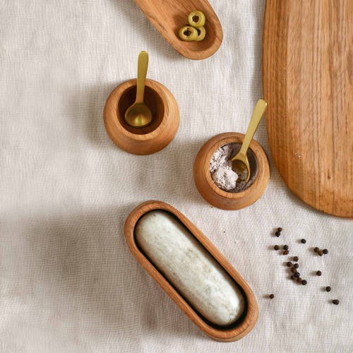 The Collective Oak Mortar And Marble Pestle In Natural
