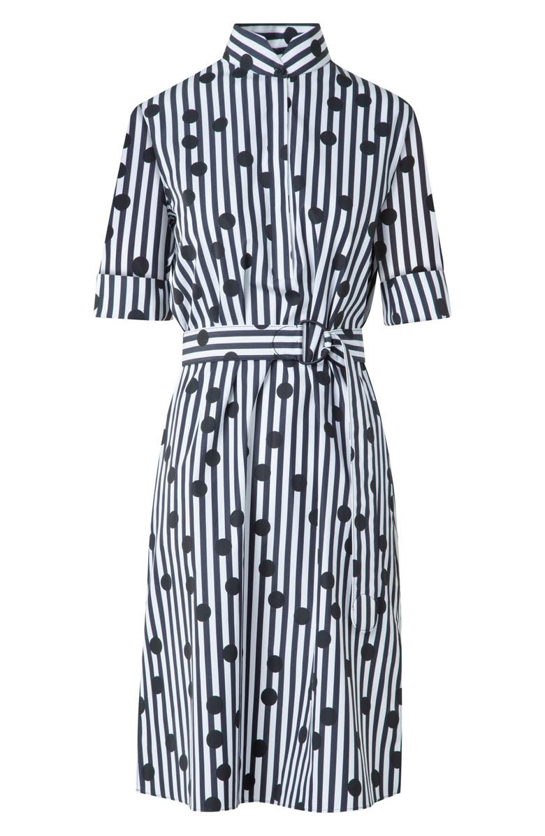 Akris punto Polka Dot Stripe Belted Shirtdress, Alternate, color, Cream-Black