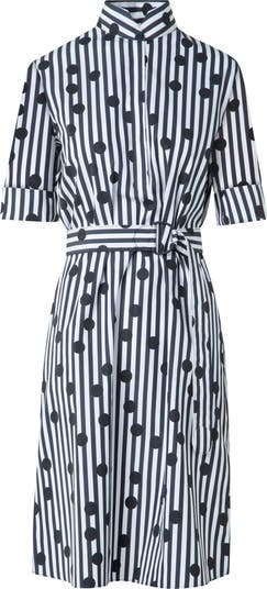 Polka Dot Stripe Belted Shirtdress