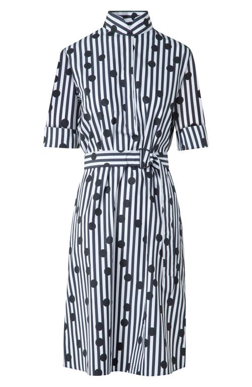 Akris Punto Polka Dot Stripe Belted Shirtdress In White