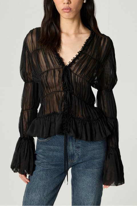 Ruched Sheer Blouse