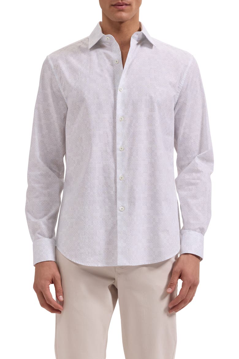 Axel Shaped Fit Geo Print Cotton Button-Up Shirt, Main, color, WHITE