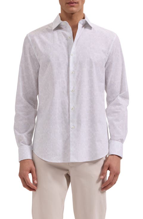 Axel Shaped Fit Geo Print Cotton Button-Up Shirt
