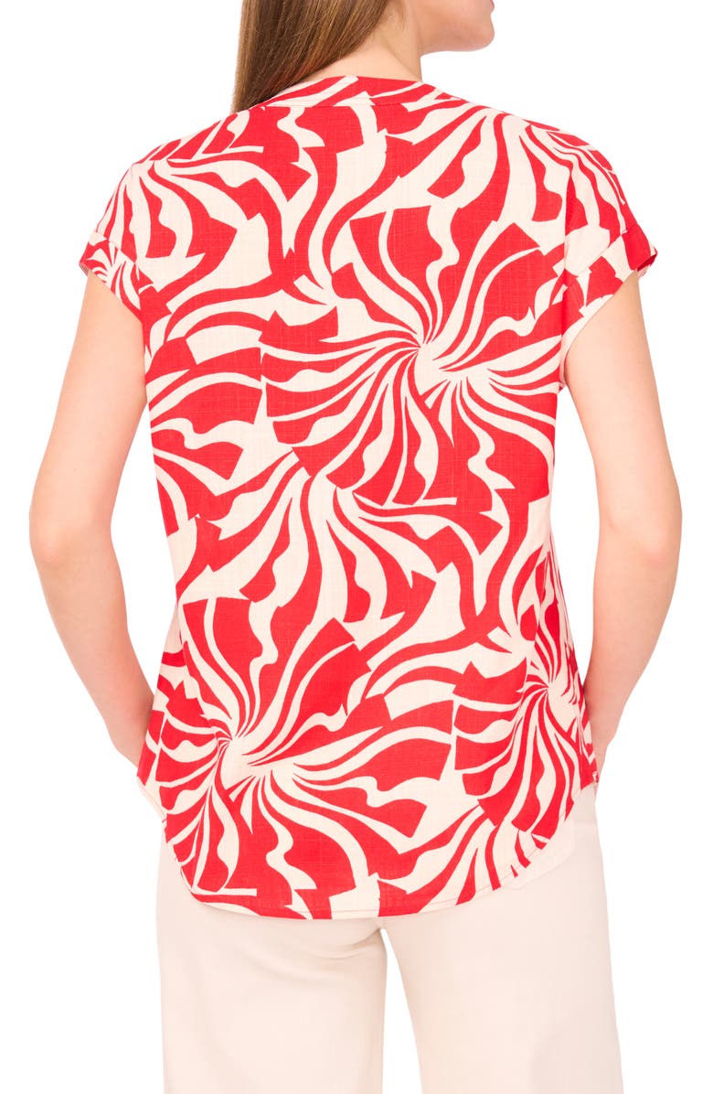 Vince Camuto Split Neck Cap Sleeve Top, Alternate, color, Radiant Red Swirl