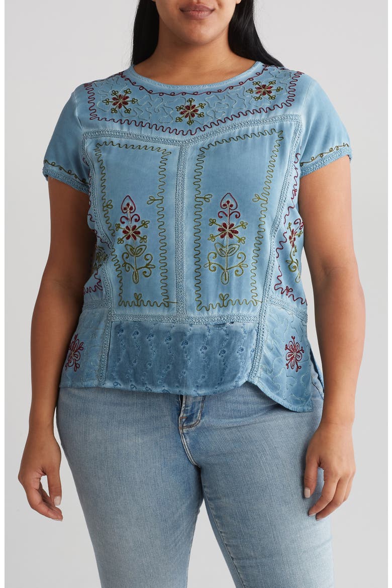 Mineral Wash Embroidered Top, Main, color, DENIM