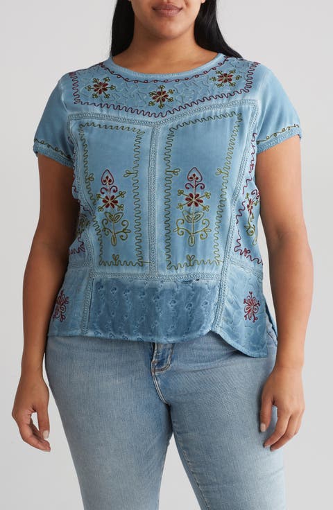 Mineral Wash Embroidered Top (Plus)