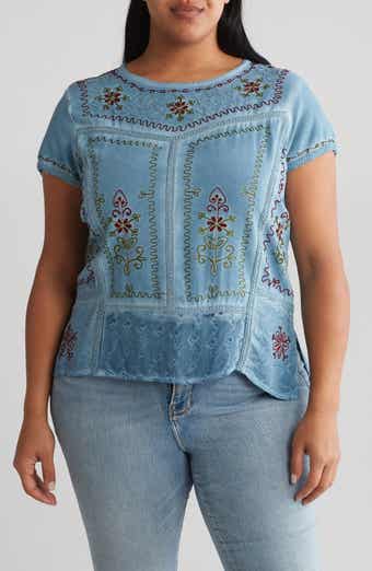 Forgotten Grace Mineral Wash Embroidered Top