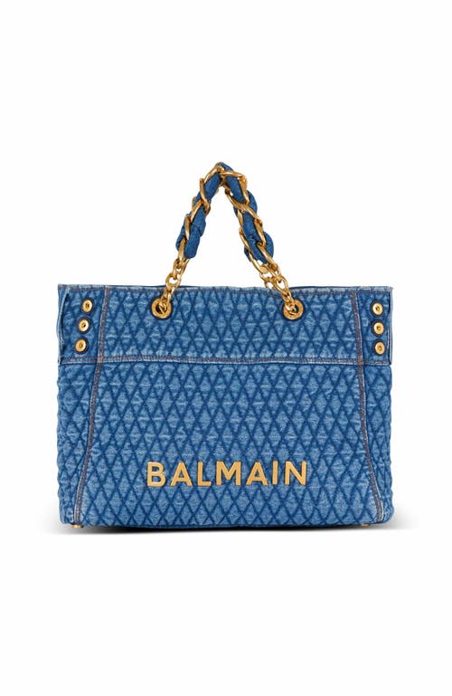 Balmain 1945 Soft tote bag in diamond-quilted denim in Blue at Nordstrom