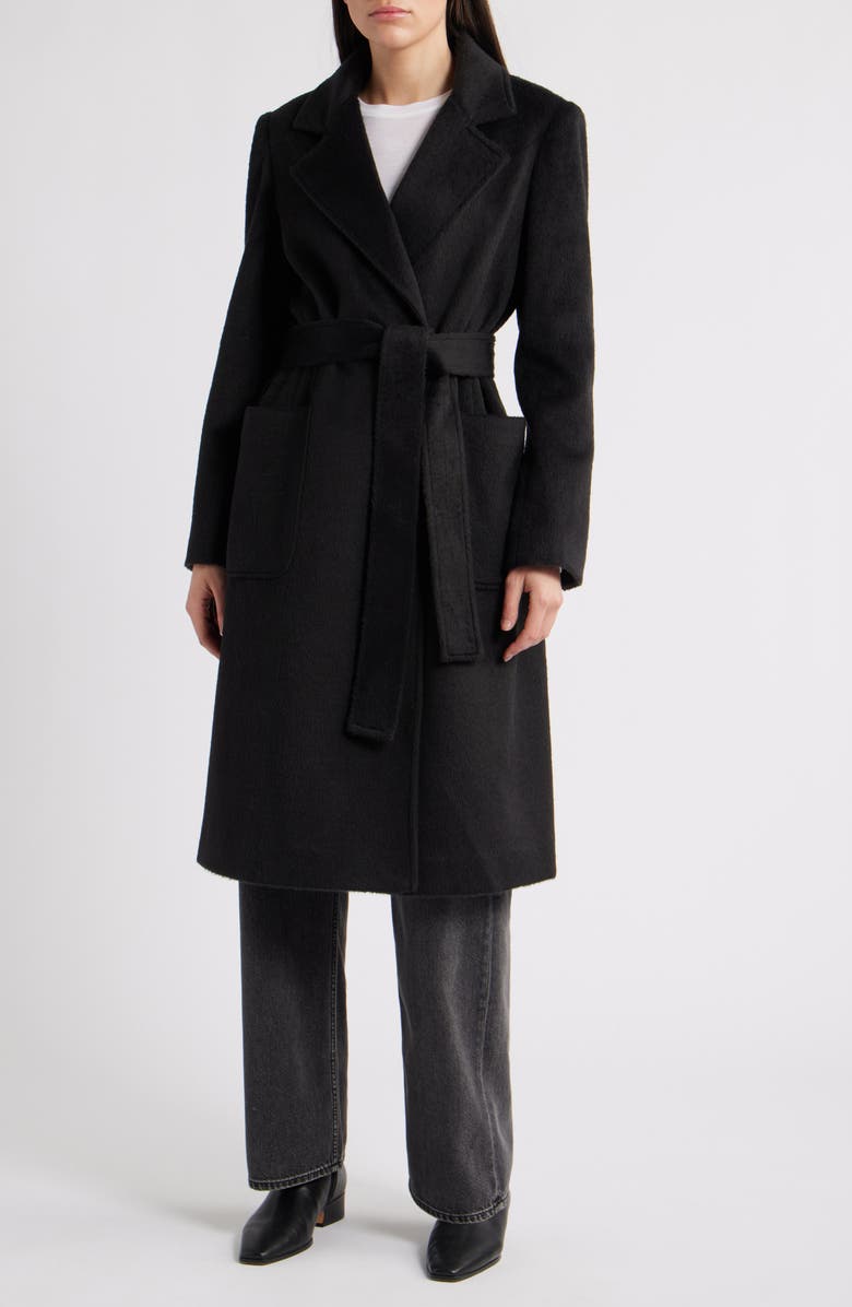 Sam Edelman Longline Wrap Coat, Main, color, Black