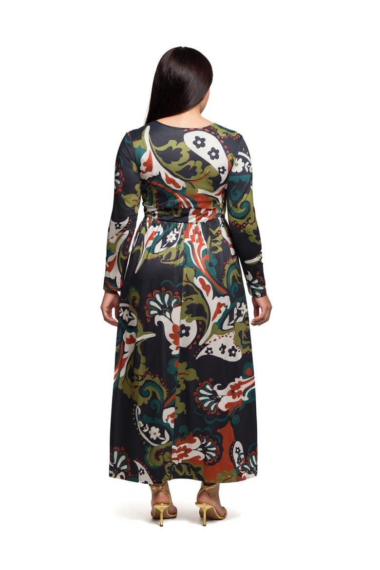 Paisley Print Long Sleeve Wrap Maxi Dress, Alternate, color, Navy Multi