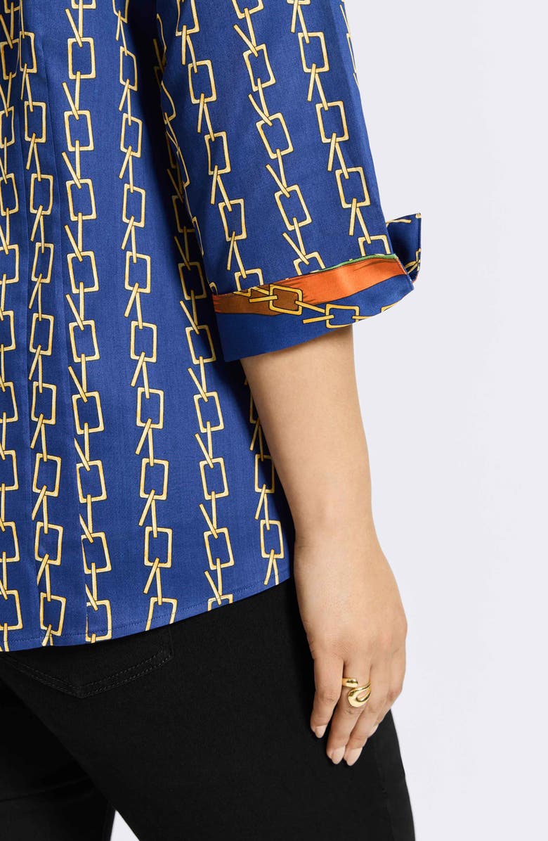 Foxcroft Taylor Chain Stripe Cotton Button-Up Shirt, Alternate, color, Pacific Blue Mullti