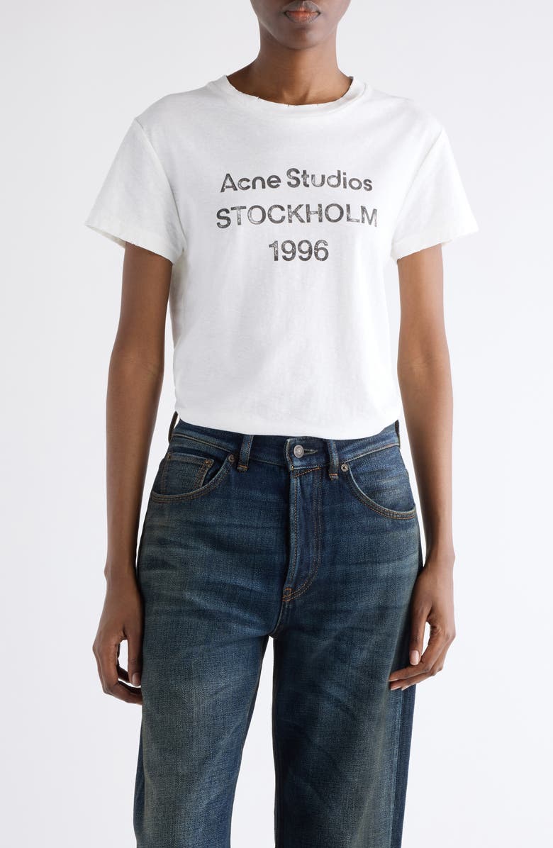 Acne Studios Etza 1996 Distressed Logo Graphic T-Shirt, Main, color, Off White