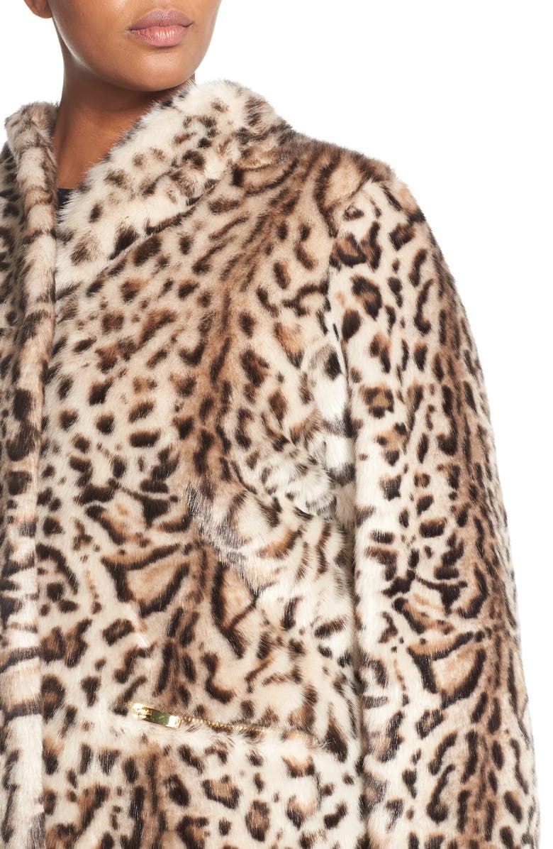 Via Spiga Leopard Print Faux Fur Coat, Alternate, color, 