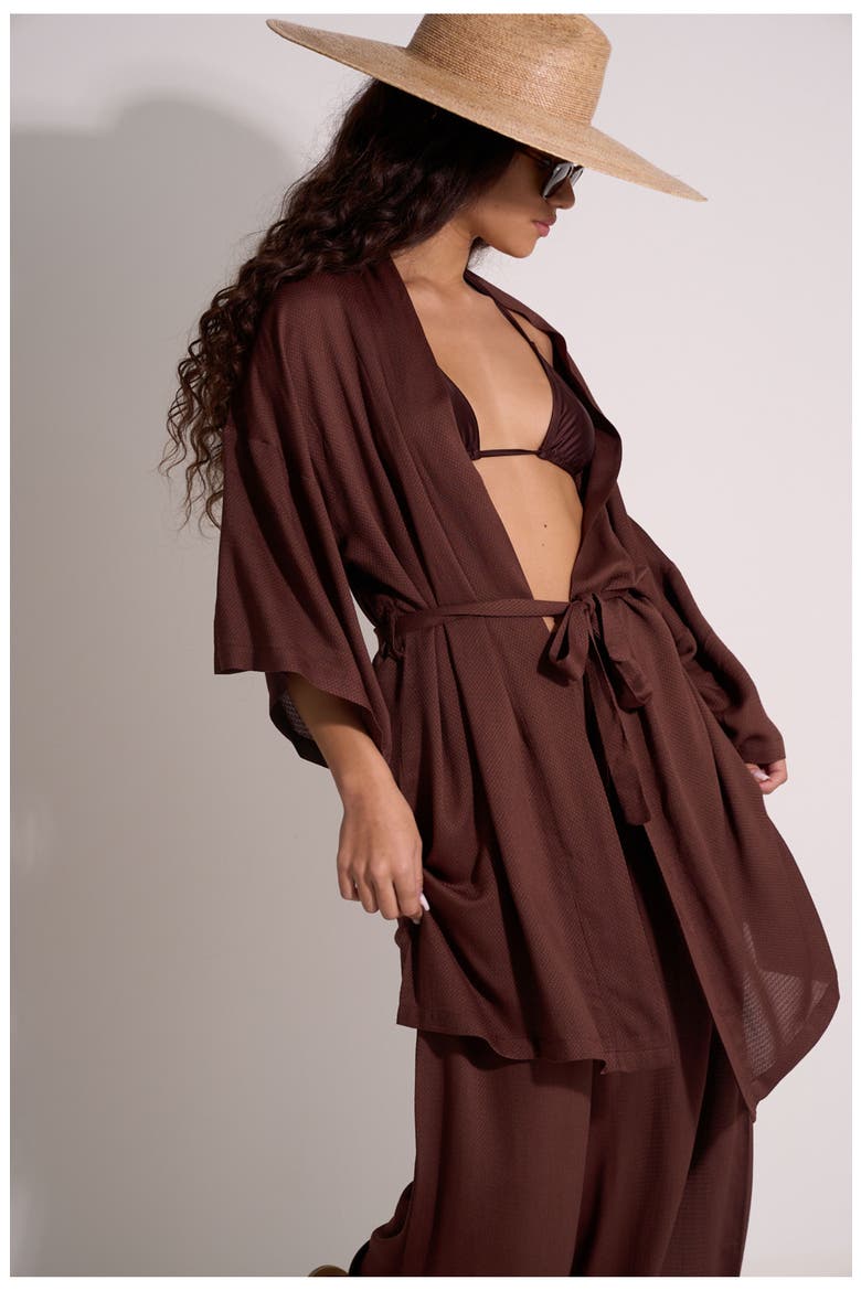 Satin Shore Robe Cover-Up, Alternate, color, Dark-Brown