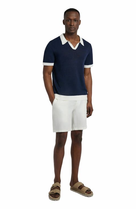 Linen Johnny Collar Polo Sweater