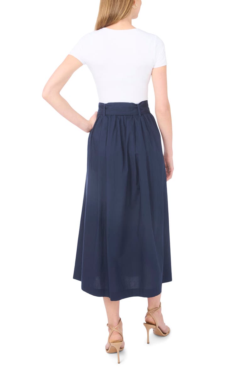 Tie Waist Pleated Cotton Midi Skirt, Alternate, color, INDIGO NIGHT