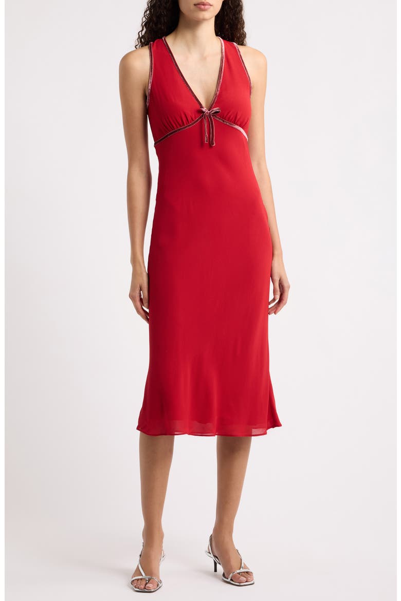 Nomi Velvet Bow Detail Midi Dress, Main, color, SANGRE