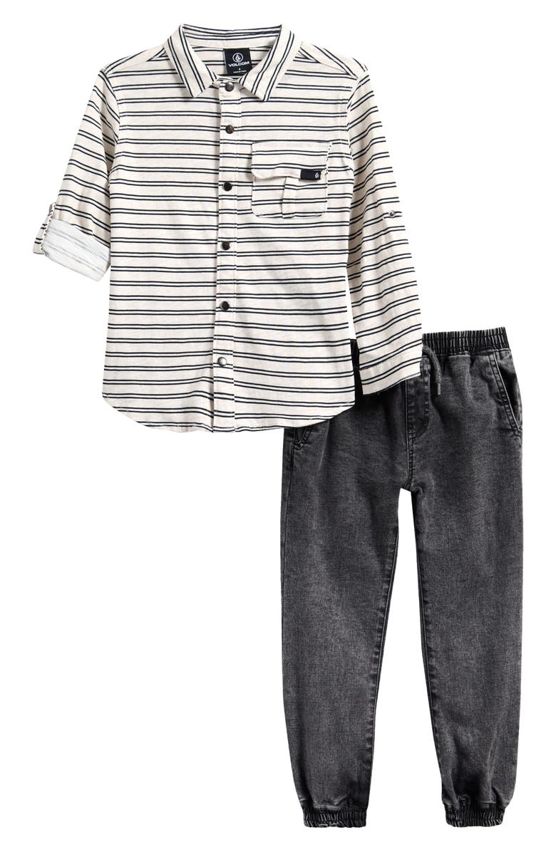 Volcom Kids' Button-Up Shirt & Denim Joggers Set, Main, color, 