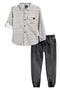 Kids' Button-Up Shirt & Denim Joggers Set